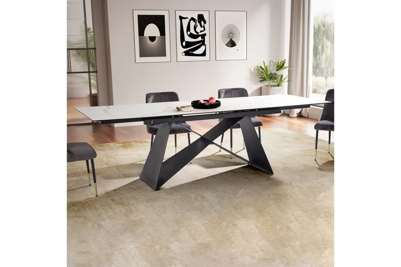 Matbord Wohnling Utdragbart 180-260 cm keramisk modern Z-ram design Svart, marmor vit - Svart, vit marmor - Möbler - Bord & matgrupper - Matbord & köksbord
