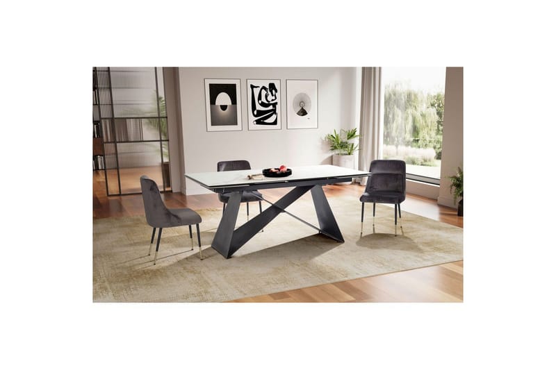 Matbord Wohnling Utdragbart 180-260 cm keramisk modern Z-ram design Svart, marmor vit - Svart, vit marmor - Möbler - Bord & matgrupper - Matbord & köksbord