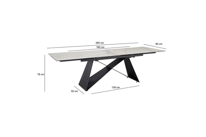 Matbord Wohnling Utdragbart 180-260 cm keramisk modern Z-ram design Svart, marmor vit - Svart, vit marmor - Möbler - Bord & matgrupper - Matbord & köksbord