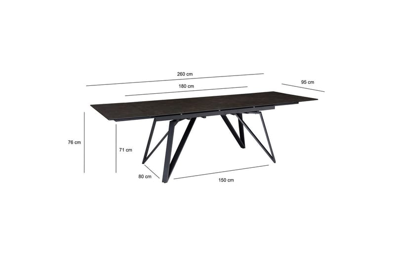 Matbord Wohnling Utdragbart 180-260 cm keramiskt vinklade metallben med hårnål Svart, marmor svart - Svart, marmor svart - Möbler - Bord & matgrupper - Matbord & köksbord