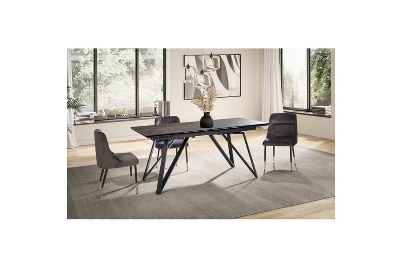 Matbord Wohnling Utdragbart 180-260 cm keramiskt vinklade metallben med hårnål Svart, marmor svart - Svart, svart marmor - Möbler - Bord & matgrupper - Matbord & köksbord