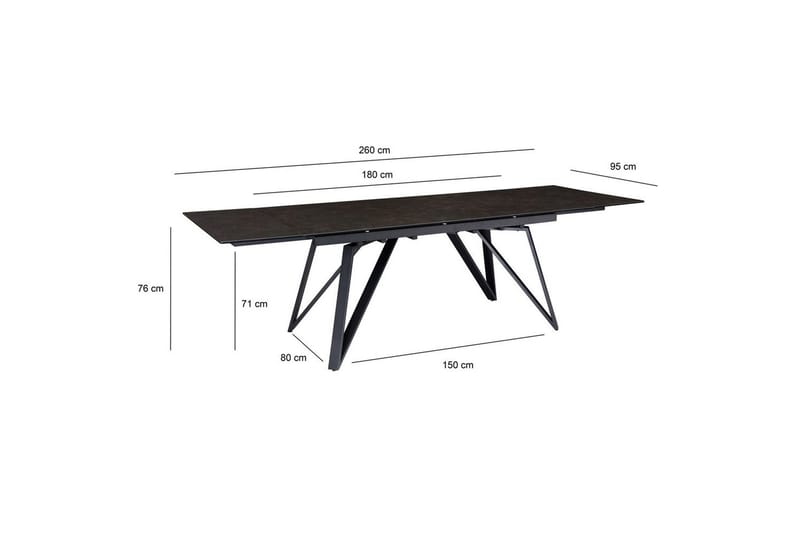 Matbord Wohnling Utdragbart 180-260 cm keramiskt vinklade metallben med hårnål Svart, marmor svart - Svart, svart marmor - Möbler - Bord & matgrupper - Matbord & köksbord