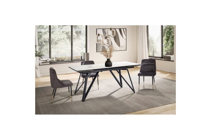 Matbord Wohnling Utdragbart 180-260 cm keramiskt vinklade metallben med hårnål Svart, marmor vit - Svart, marmor vit - Möbler - Bord & matgrupper - Matbord & köksbord