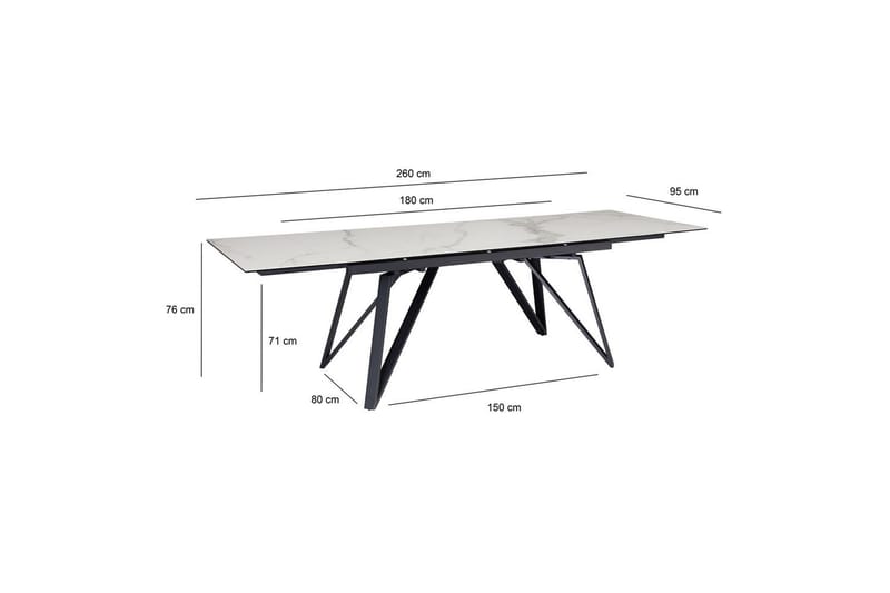 Matbord Wohnling Utdragbart 180-260 cm keramiskt vinklade metallben med hårnål Svart, marmor vit - Svart, marmor vit - Möbler - Bord & matgrupper - Matbord & köksbord