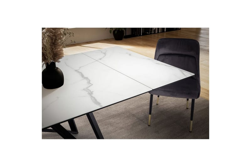 Matbord Wohnling Utdragbart 180-260 cm keramiskt vinklade metallben med hårnål Svart, marmor vit - Svart, marmor vit - Möbler - Bord & matgrupper - Matbord & köksbord