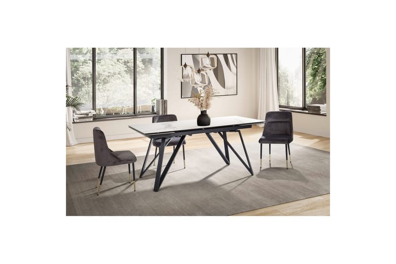 Matbord Wohnling Utdragbart 180-260 cm keramiskt vinklade metallben med hårnål Svart, marmor vit - Svart, vit marmor - Möbler - Bord & matgrupper - Matbord & köksbord