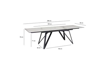 Matbord Wohnling Utdragbart 180-260 cm keramiskt vinklade metallben med hårnål Svart, marmor vit - Svart, vit marmor - Möbler - Bord & matgrupper - Matbord & köksbord