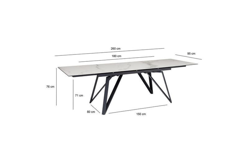 Matbord Wohnling Utdragbart 180-260 cm keramiskt vinklade metallben med hårnål Svart, marmor vit - Svart, vit marmor - Möbler - Bord & matgrupper - Matbord & köksbord