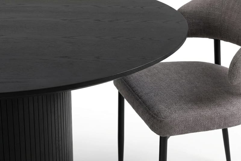 Matgrupp Bark Kopparbo Runt Stort Matbord 180 cm Svart med 4 Sawako Greige Stolar Svart|Greige - Möbler - Bord & matgrupper - Matgrupper