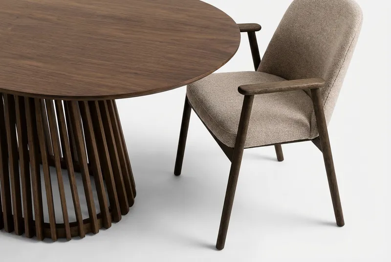 Matgrupp Bark Peyra Ovalt Matbord 200 cm Mörkbrunt med 6 Reciclar Matstolar Valnöt|Greige - Möbler - Bord & matgrupper - Matgrupper