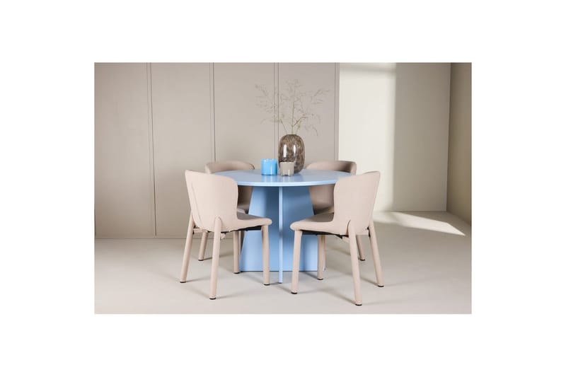 Matgrupp Bootcut Runt 110 cm Babyblå med 4st Astoria Stolar Beige - Beige - Möbler - Bord & matgrupper - Matgrupper