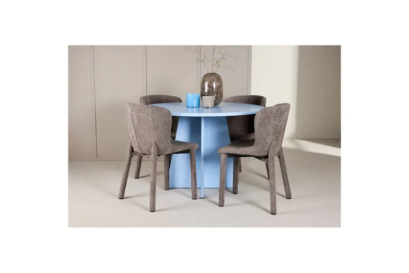 Matgrupp Bootcut Runt 110 cm Babyblå med 4st Astoria Stolar Brun - Brun - Möbler - Bord & matgrupper - Matgrupper