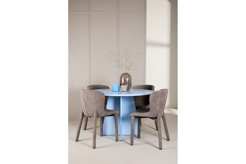 Matgrupp Bootcut Runt 110 cm Babyblå med 4st Astoria Stolar Brun - Brun - Möbler - Bord & matgrupper - Matgrupper