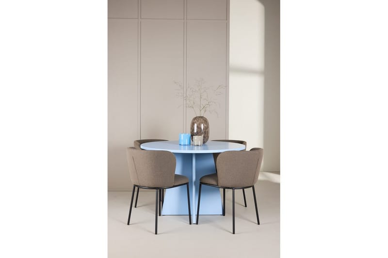 Matgrupp Bootcut Runt 110 cm Babyblå med 4st Edina Stolar Svart / Brun - Svart / Brun - Möbler - Bord & matgrupper - Matgrupper