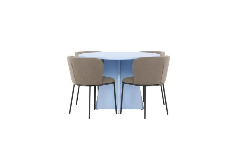 Matgrupp Bootcut Runt 110 cm Babyblå med 4st Edina Stolar Svart / Brun, Svart / Brun