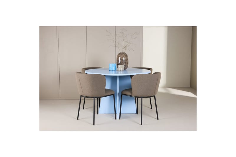 Matgrupp Bootcut Runt 110 cm Babyblå med 4st Edina Stolar Svart / Brun - Svart / Brun - Möbler - Bord & matgrupper - Matgrupper