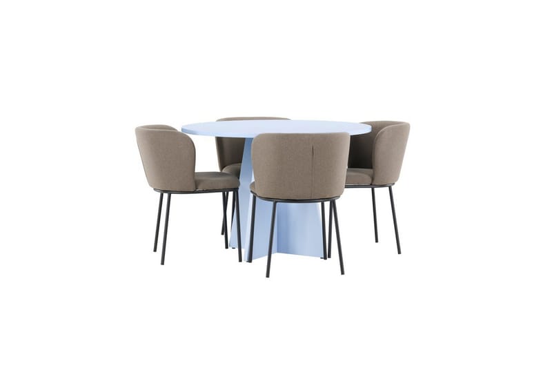 Matgrupp Bootcut Runt 110 cm Babyblå med 4st Edina Stolar Svart / Brun - Svart / Brun - Möbler - Bord & matgrupper - Matgrupper
