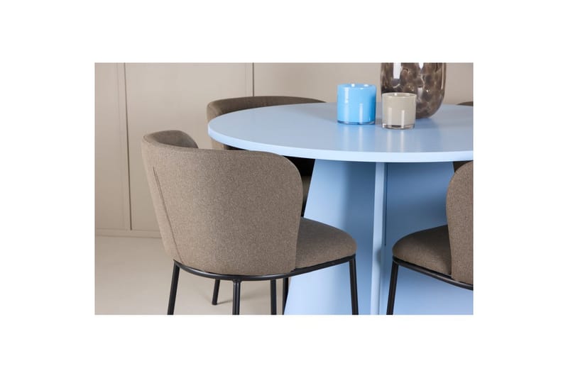 Matgrupp Bootcut Runt 110 cm Babyblå med 4st Edina Stolar Svart / Brun - Svart / Brun - Möbler - Bord & matgrupper - Matgrupper