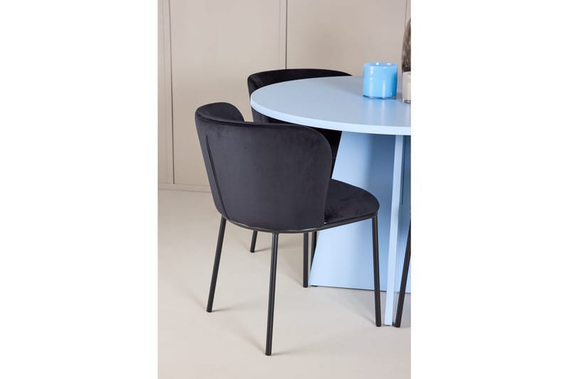 Matgrupp Bootcut Runt 110 cm Babyblå med 4st Edina Stolar Svart - Svart - Möbler - Bord & matgrupper - Matgrupper