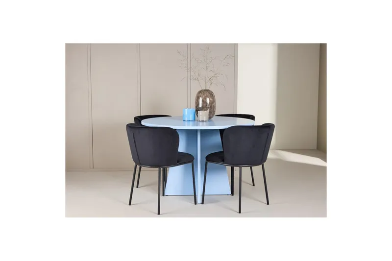 Matgrupp Bootcut Runt 110 cm Babyblå med 4st Edina Stolar Svart - Svart - Möbler - Bord & matgrupper - Matgrupper