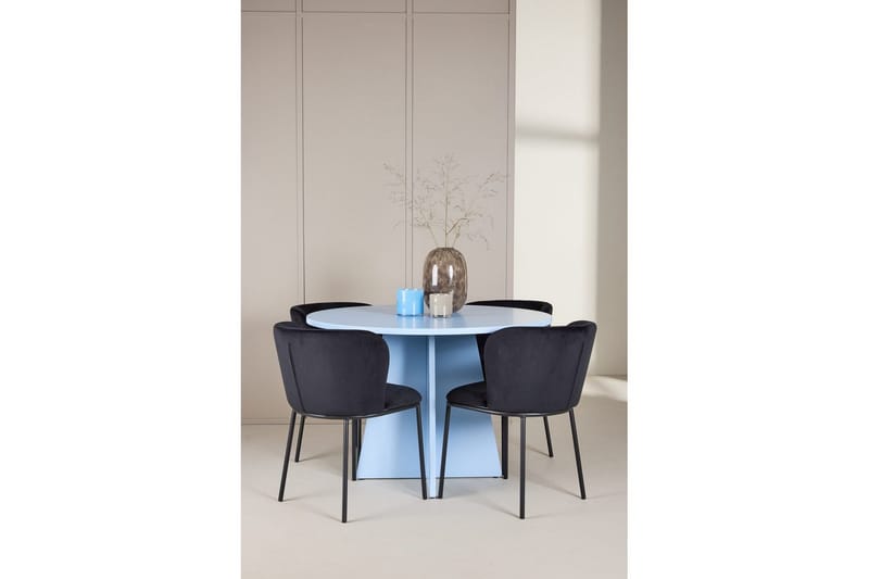 Matgrupp Bootcut Runt 110 cm Babyblå med 4st Edina Stolar Svart - Svart - Möbler - Bord & matgrupper - Matgrupper