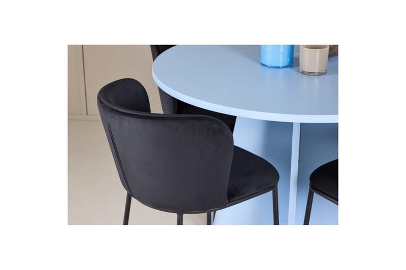 Matgrupp Bootcut Runt 110 cm Babyblå med 4st Edina Stolar Svart - Svart - Möbler - Bord & matgrupper - Matgrupper