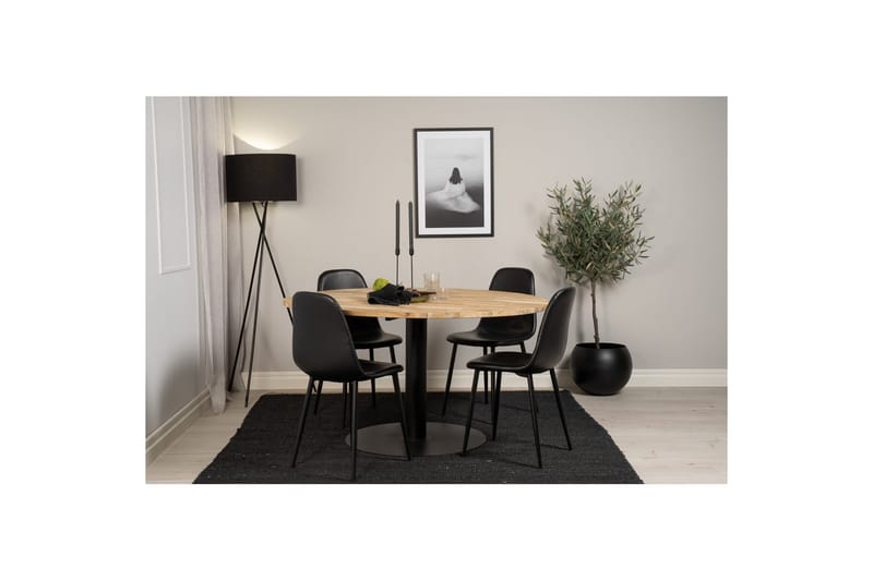 Matgrupp Cirebon Runt 140 cm Teak / Svart med 4st Polar Stolar - Möbler - Bord & matgrupper - Matgrupper