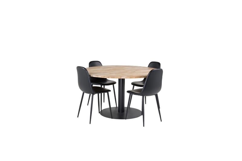 Matgrupp Cirebon Runt 140 cm Teak / Svart med 4st Polar Stolar - Möbler - Bord & matgrupper - Matgrupper