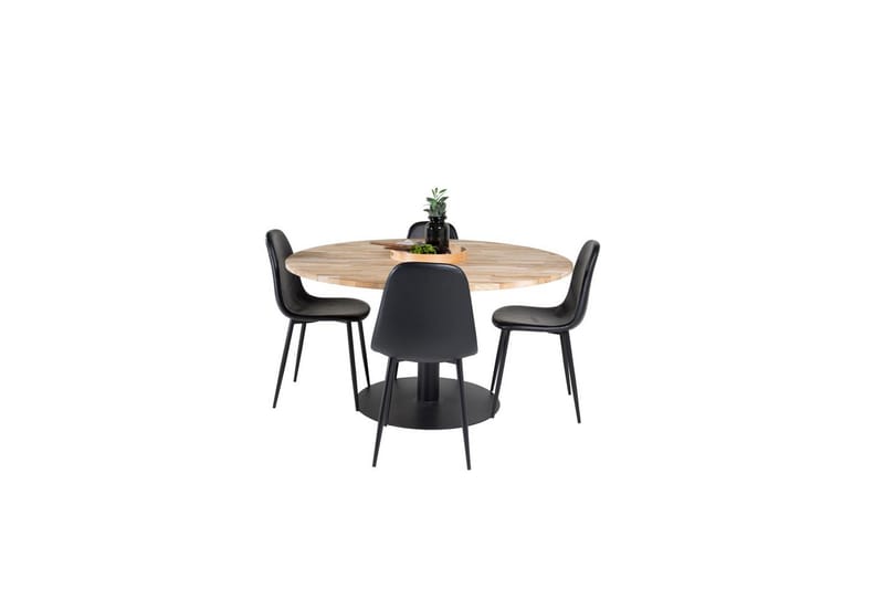 Matgrupp Cirebon Runt 140 cm Teak / Svart med 4st Polar Stolar - Möbler - Bord & matgrupper - Matgrupper