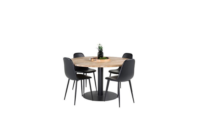 Matgrupp Cirebon Runt 140 cm Teak / Svart med 4st Polar Stolar - Möbler - Bord & matgrupper - Matgrupper