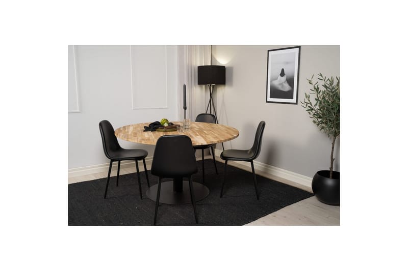 Matgrupp Cirebon Runt 140 cm Teak / Svart med 4st Polar Stolar - Möbler - Bord & matgrupper - Matgrupper