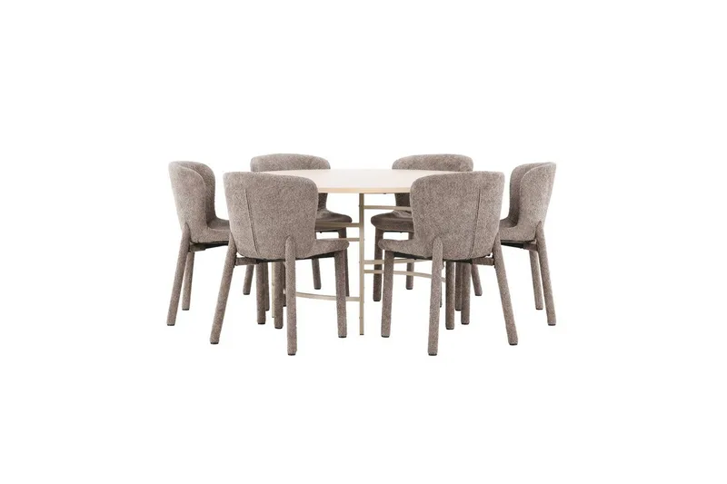 Matgrupp Copenhagen Runt 140 cm med 6st Astoria Stolar Vit / Beige, Brun, Vit / Beige, Brun