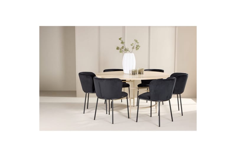 Matgrupp Copenhagen Runt 140 cm Vit/Beige med 6st Edina Stolar - Möbler - Bord & matgrupper - Matgrupper