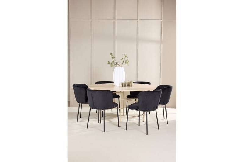 Matgrupp Copenhagen Runt 140 cm Vit/Beige med 6st Edina Stolar - Möbler - Bord & matgrupper - Matgrupper