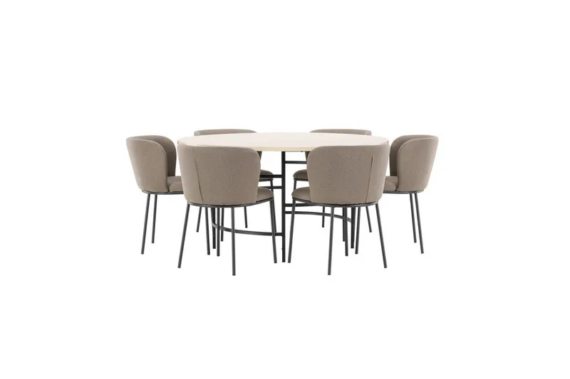 Matgrupp Copenhagen Runt 140 cm Vit/Svart med 6st Edina Stolar Svart / Brun, Svart / Brun