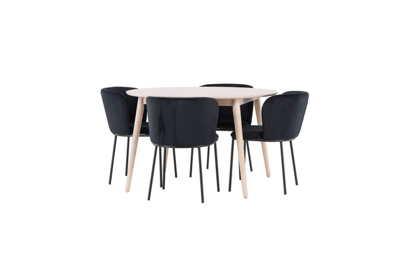 Matgrupp Flora Runt 120 cm Vit med 4st Edina Stolar Svart - Svart - Möbler - Bord & matgrupper - Matgrupper