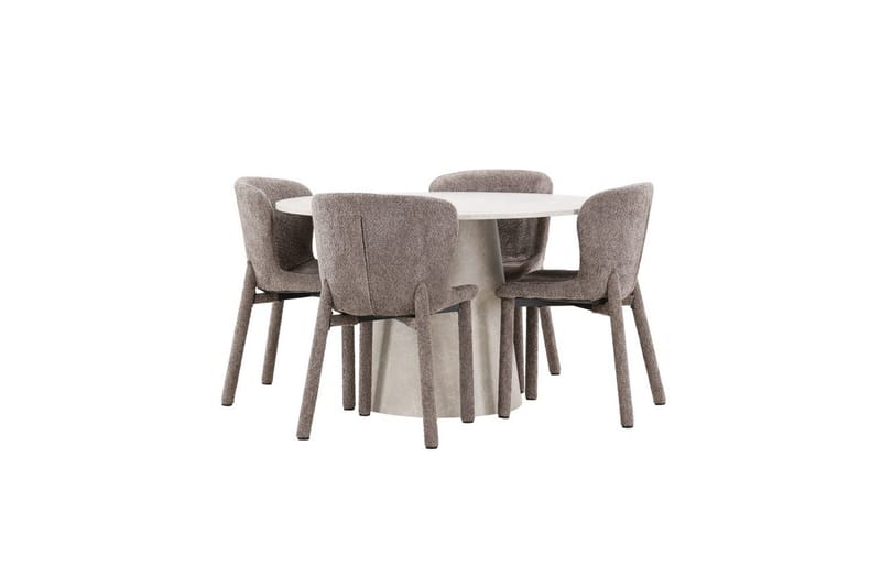 Matgrupp Lanzo Runt 120 cm Beige med 4st Astoria Stolar Brun - Brun - Möbler - Bord & matgrupper - Matgrupper
