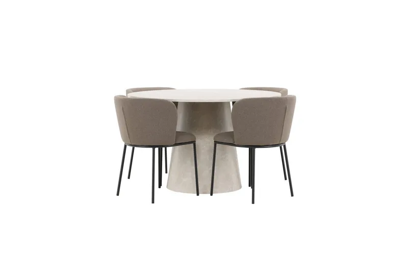 Matgrupp Lanzo Runt 120 cm Beige med 4st Edina Stolar Svart / Brun, Svart / Brun