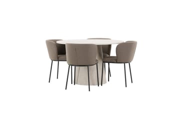 Matgrupp Lanzo Runt 120 cm Beige med 4st Edina Stolar Svart / Brun - Svart / Brun - Möbler - Bord & matgrupper - Matgrupper