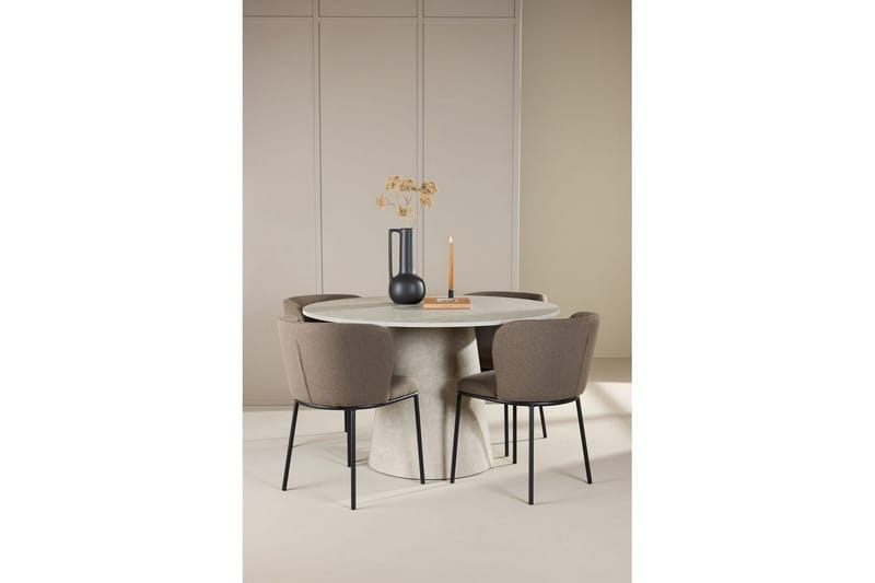 Matgrupp Lanzo Runt 120 cm Beige med 4st Edina Stolar Svart / Brun - Svart / Brun - Möbler - Bord & matgrupper - Matgrupper