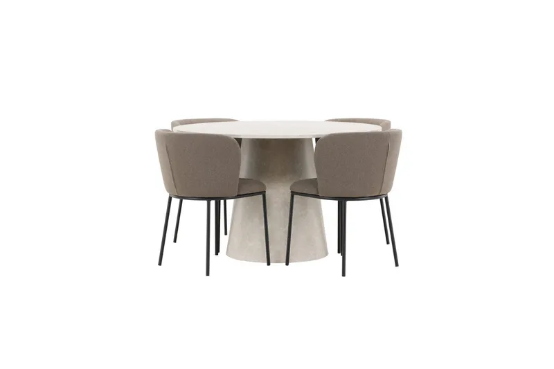 Matgrupp Lanzo Runt 120 cm Beige med 4st Edina Stolar Svart / Brun, Svart / Brun