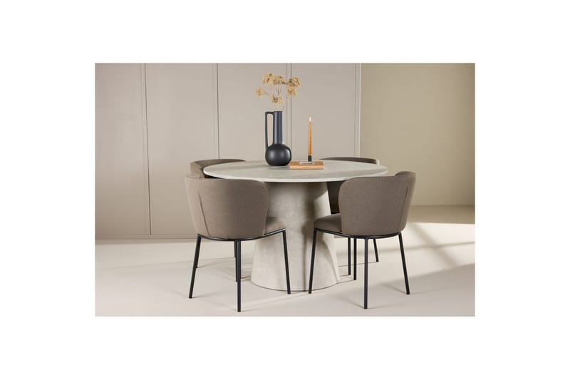 Matgrupp Lanzo Runt 120 cm Beige med 4st Edina Stolar Svart / Brun - Svart / Brun - Möbler - Bord & matgrupper - Matgrupper