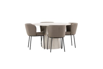 Matgrupp Lanzo Runt 120 cm Beige med 4st Edina Stolar Svart / Brun - Svart / Brun - Möbler - Bord & matgrupper - Matgrupper