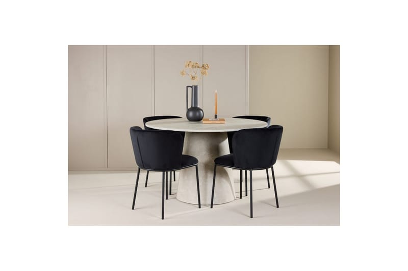 Matgrupp Lanzo Runt 120 cm Beige med 4st Edina Stolar Svart - Svart - Möbler - Bord & matgrupper - Matgrupper