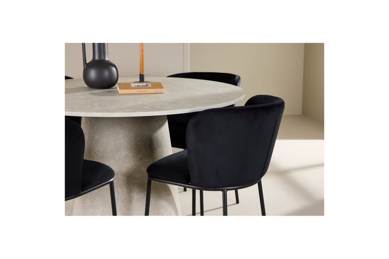 Matgrupp Lanzo Runt 120 cm Beige med 4st Edina Stolar Svart - Svart - Möbler - Bord & matgrupper - Matgrupper