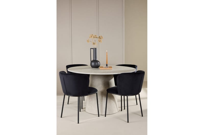 Matgrupp Lanzo Runt 120 cm Beige med 4st Edina Stolar Svart - Svart - Möbler - Bord & matgrupper - Matgrupper
