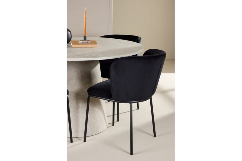 Matgrupp Lanzo Runt 120 cm Beige med 4st Edina Stolar Svart - Svart - Möbler - Bord & matgrupper - Matgrupper