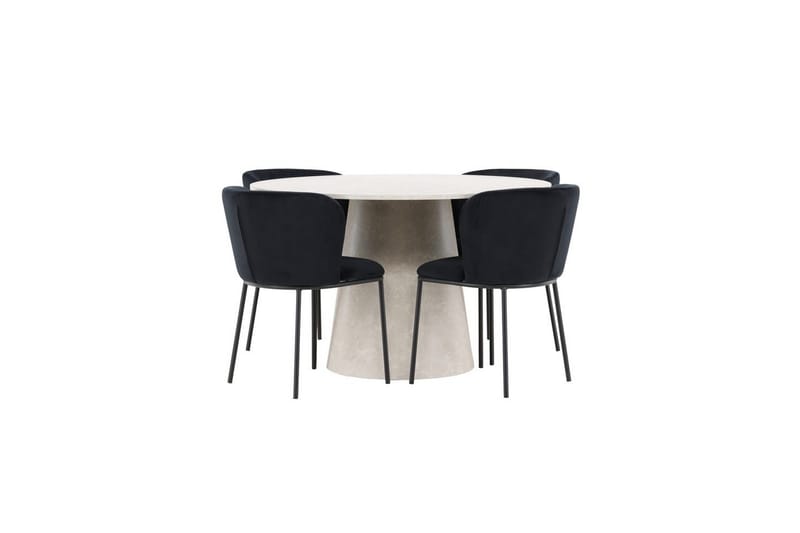 Matgrupp Lanzo Runt 120 cm Beige med 4st Edina Stolar Svart, Svart
