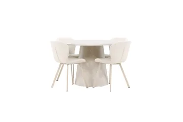 Matgrupp Lanzo Runt 120 cm med 4st Lilja Stolar Beige - Beige - Möbler - Bord & matgrupper - Matgrupper