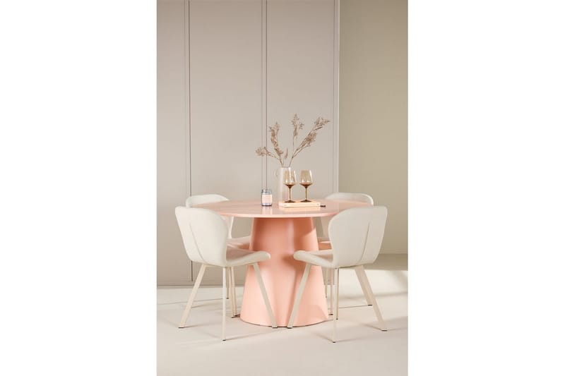 Matgrupp Lanzo Runt 120 cm med 4st Lilja Stolar Rosa - Rosa - Möbler - Bord & matgrupper - Matgrupper